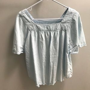 Universal Thread Baby Blue Diamond-Neck Blouse